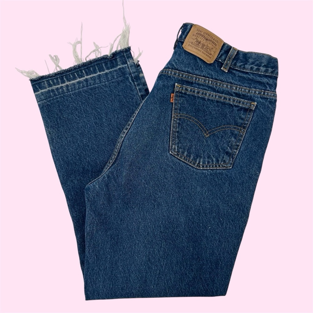 Vintage 90s Levi’s 619 36x28 Orange Tab Dark Wash Open Hem Denim Jeans High Rise